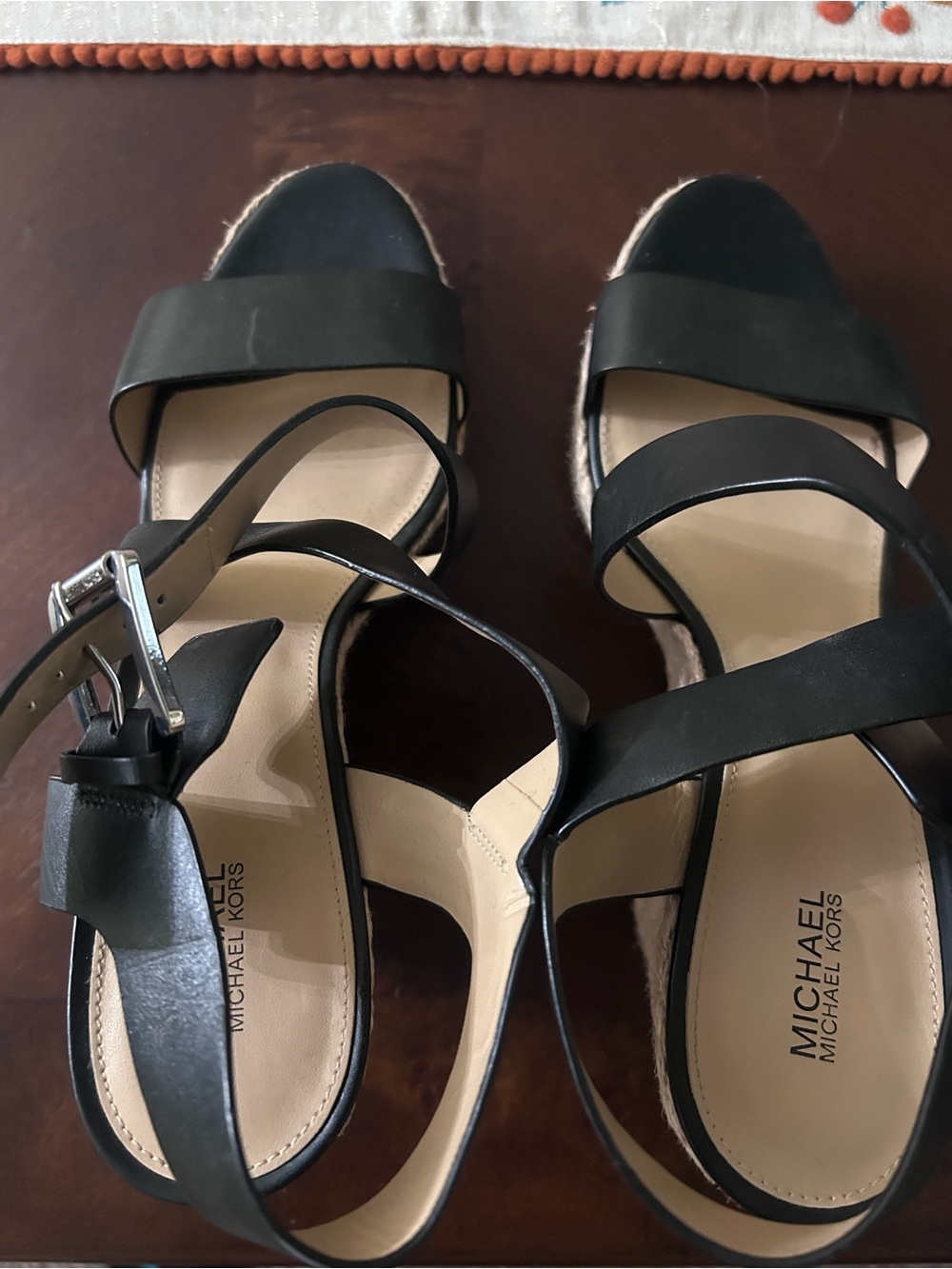 MICHAEL Michael Kors Black Strappy Espadrille Wedge Sandals size 10